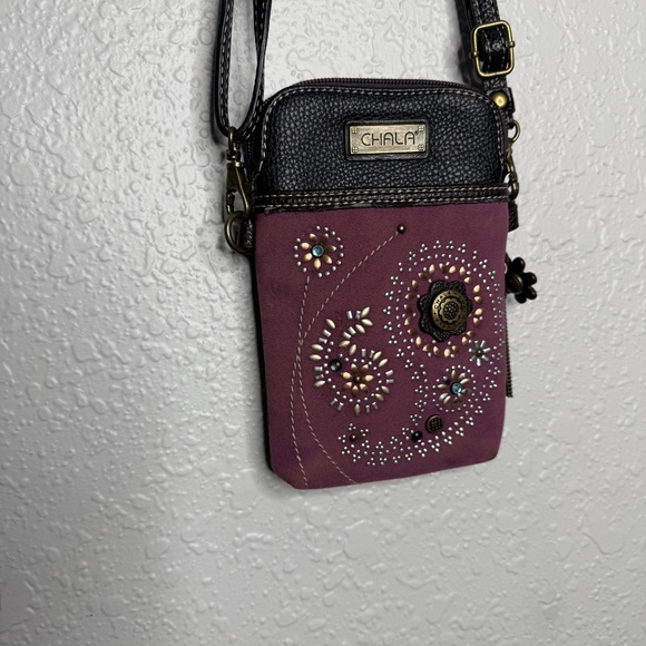 Chala Dazzled Purple Paisley Cell Phone Crossbod Purse adustable strap in - Picture 13 of 15
